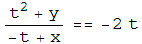 (t^2 + y)/(-t + x) == -2 t