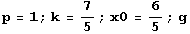 p = 1 ; k = 7/5 ; x0 = 6/5 ; g